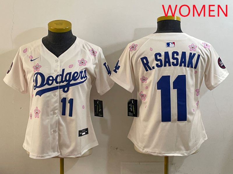 Women Los Angeles Dodgers #11 R.Sasaki Cream Sakura Edition 2025 Nike MLB Jersey style 8->women mlb jersey->Women Jersey